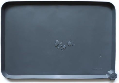 Hoki Found Large Silicone Pet Feeding Tray, Waterproof Non Slip Dog Cat Feeding Mat, Gray