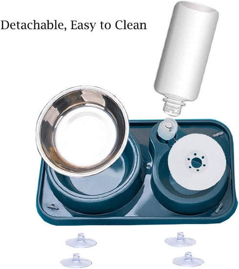 Double Dog Cat Bowls Set with Automatic Water Dispenser Bottle, Detachable Stainless Steel Bowl, No-Spill for Cats,