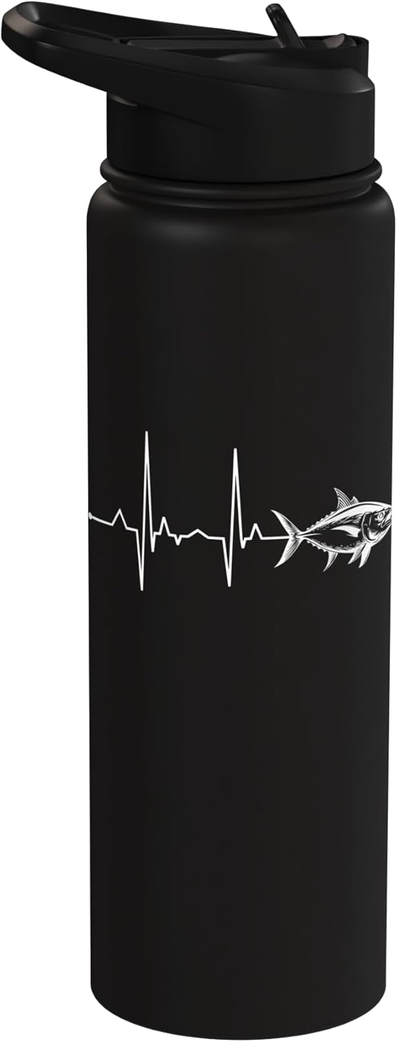 We Love Tuna Fishing - Apparel & Gifts Tuna Fish Heartbeat Yellowfin Bluefin Tuna Fishing Stainless Steel Insulated Water Bottle