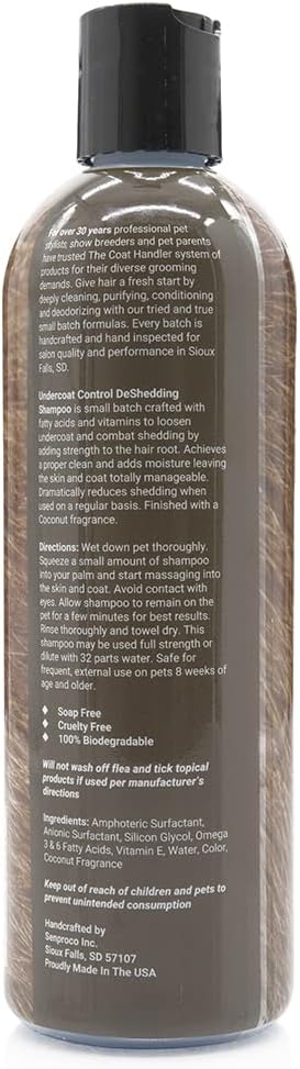 Undercoat Control Dog Shampoo, 16 oz - Natural Ingredients for Shedding Reduction, Omega 3 & 6 Rich