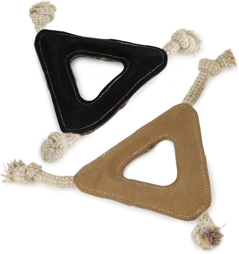 Triangle Shape Natural Suede Leather Chew Toy for Medium to Large Dogs, Leather Dog Toys (Pack of 2)