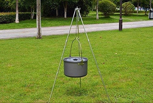 Sutekus Camping Tripod: Portable Campfire Cooking Dutch Oven Tripod and Lantern Hanger in Silver