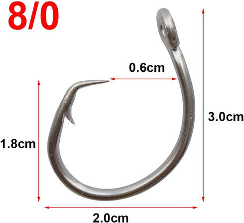 Generic 100pcs 39960 8/0-15/0 Stainless Steel Fishing Hooks Big Game Fish Tuna Circle Bait Fishhooks Size