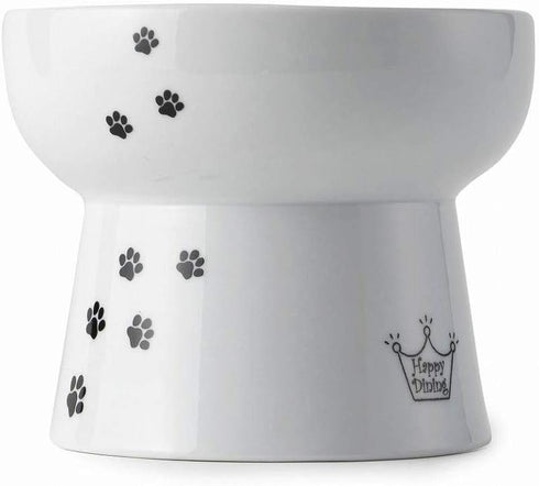 NECOICHI Elevated Ceramic Cat Bowls - Raised Cat Food and Water Bowl, Whisker Friendly, Anti-Spill, 4.1” Paw Style