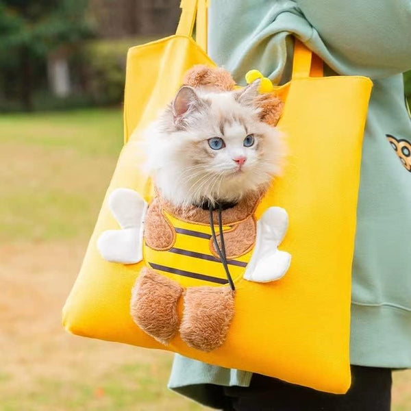 Cute Bee-Shaped Pet Canvas Shoulder Bag, Portable Cats Small Pet Tote Chest Bag, Pet Carrier for Small Dogs and Cats