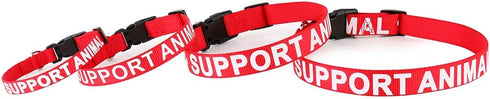 Plutus Pet Support Animal Collar, Printed Warning on Nylon Webbing, Two Colors, Four Sizes, Neck 8-12 inch, Red