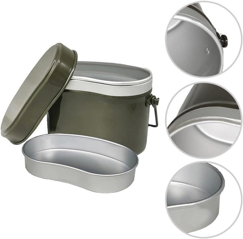 Generic Set 500ML+1250ML Outdoor Camping Cooking Pot Double Layer Food Storage Container Aluminum Saucepan With Scale