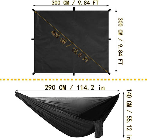 Oversized Rain Rope Tarp and Camping Hammock with Mosquito Net, Portable Single Double Hammock Set for Outdoor