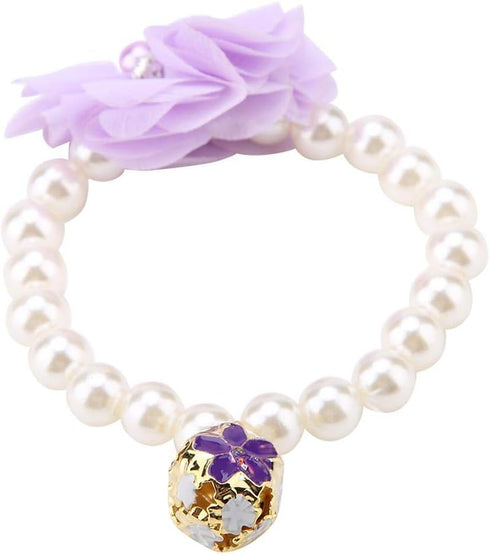Dog Pet Necklace, Elastic Adjustable Stylish Simulation Pearl Flower Collar for Cat Puppy Jewelry Accessory Theme Party