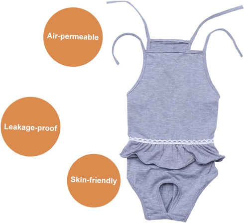 3pcs One-Piece Dog Period Pants Underwear for Female Dogs Light Grey Absorbent Diaper Design for Menstrual Care Keeps