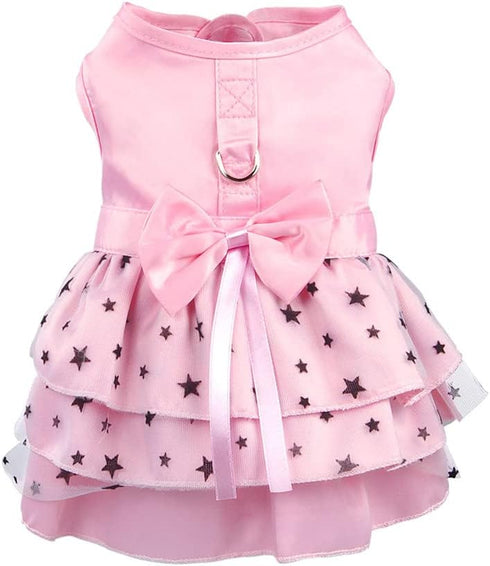 Hdwk&Hped Dog Dress with Leash Ring, Princess Multi-Layer Pleated Skirt for Small Dog Puppy Cat (Pink #1)
