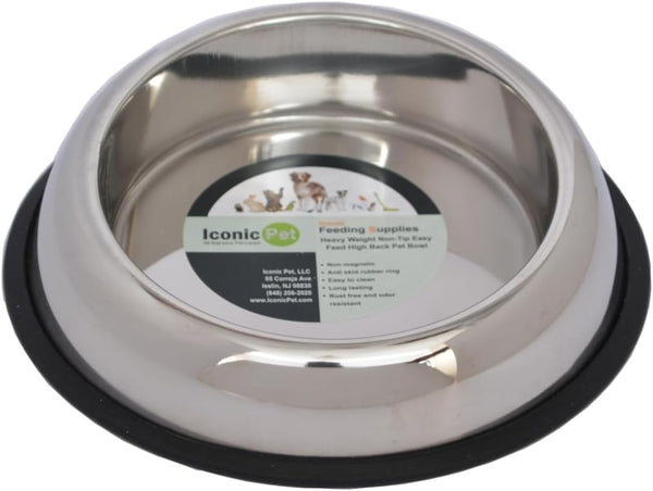 ICONIC PET 8 oz/1 Cup Heavy Weight Stainless Steel Elevated Pet Food/Water Bowl - Removable Anti Skid Rubber Ring