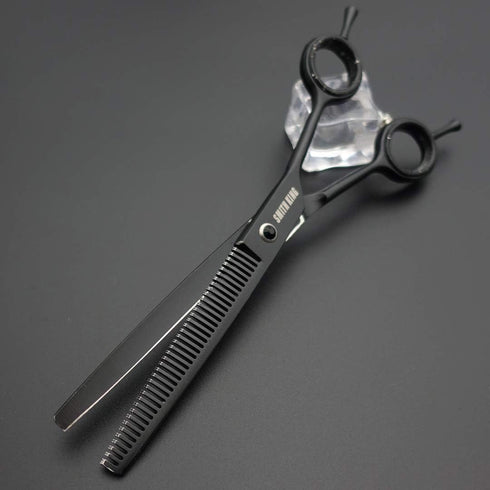 Professional Dog Grooming Scissors Set 7.0 inches - Straight, Thinning, Curved, Chunkers & Comb, Black