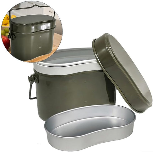 Generic Set 500ML+1250ML Outdoor Camping Cooking Pot Double Layer Food Storage Container Aluminum Saucepan With Scale