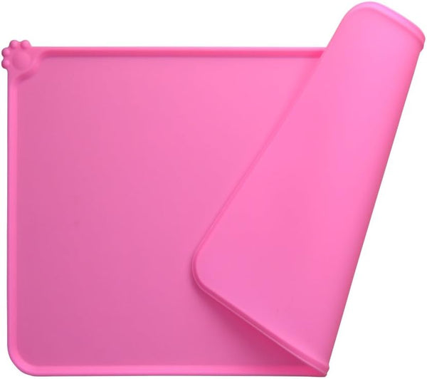 Silicone Dog Food Mat, Non-Slip Pet Feeding Mat, Waterproof Dog Placemat for Small Animals (18.5"x11.8", Pink)
