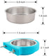 Crate Dog Bowl, Removable Stainless Steel Water Feeder Bowls for Cat, Puppy, Bird Pets (Large, Blue)
