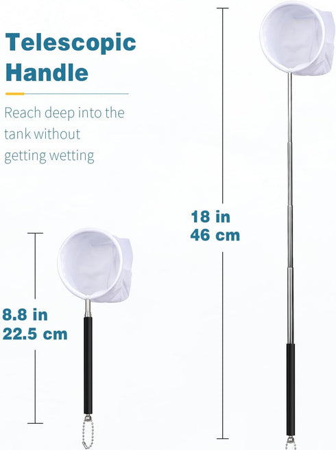 Pawfly Aquarium Shrimp Net with Extendable Stainless Steel Handle for Tiny Fish Tank
