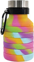 iscream BPA Free Collapsible Silicone Bottle with Carabiner, 18 oz, Rainbow Sherbert