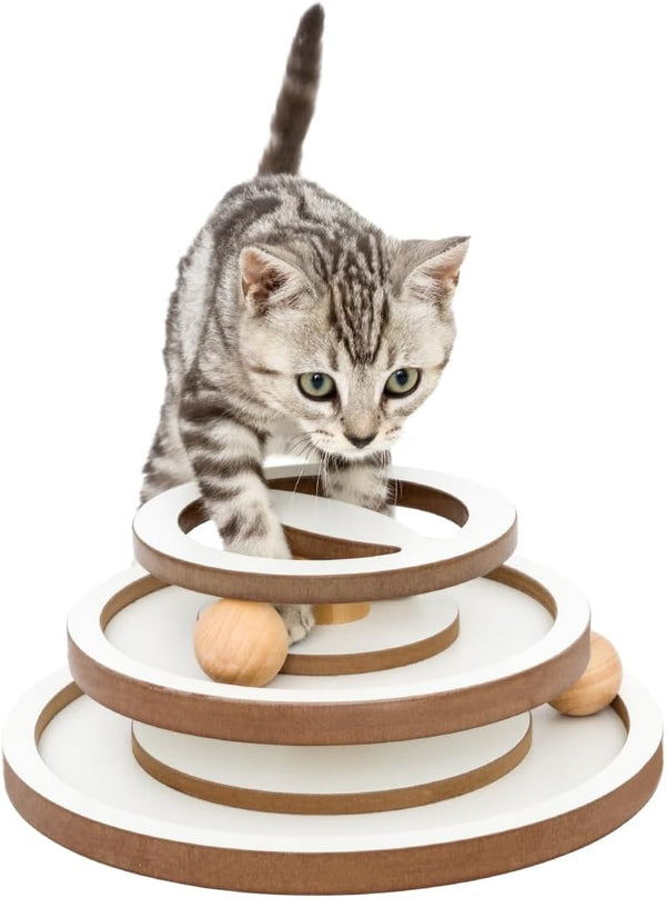 Lulu's world Interactive Cat Toys for Indoor Cats, Wooden Cat Ball Track with Puzzle