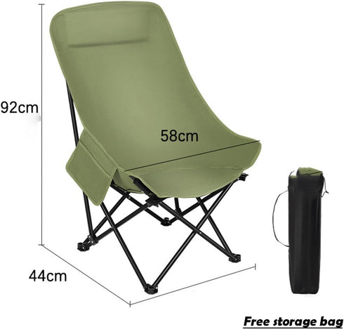 264 lbs Portable Camping Chair, High Back, Lightweight Collapsible, Moon Chair Design, Capacity (Green)