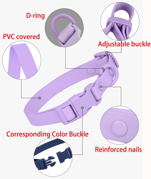 Silicone Dog Collar, Waterproof PVC Rubber, Washable Quick Release Buckle for Small Medium Large Dogs, Durable Purple M