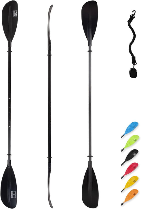OCEANBROAD Adjustable Kayak Paddle - 86in/220cm to 94in/240cm Oar with Paddle Leash for Kayaking and Boating