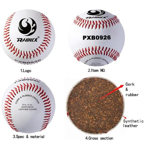 PHINIX Synthetic Leather Baseballs for Practice, Recreation Use, and Casual Games