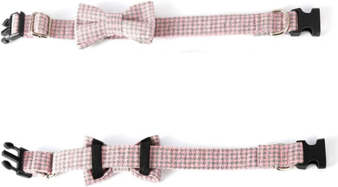 Soft & Comfy Bow Tie Dog Collar, Adjustable with Quick Release Buckle for Small Medium Large Dogs (L, Pink)