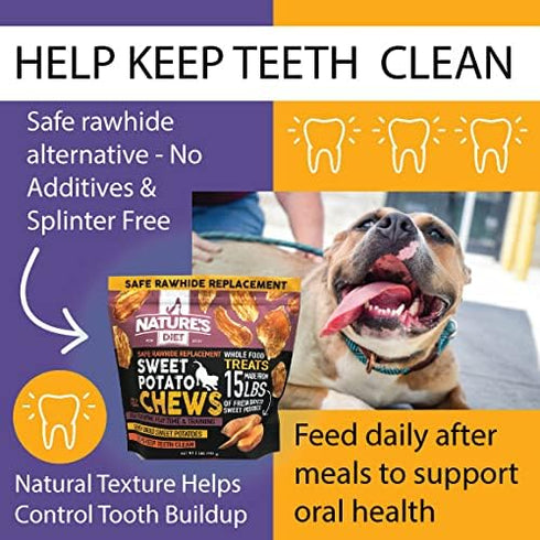 2lb Nature's Diet Sweet Potato Chews XL Bag Safe Rawhide Replacement, Natural Treat, Training, Teeth, Healthy Snack