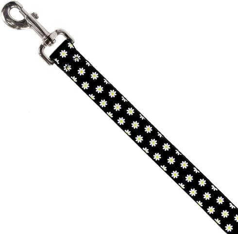 Buckle-Down Dog Leash, Daisies Scattered Black White Yellow, 4 Feet Long, 1.0 Inch Wide