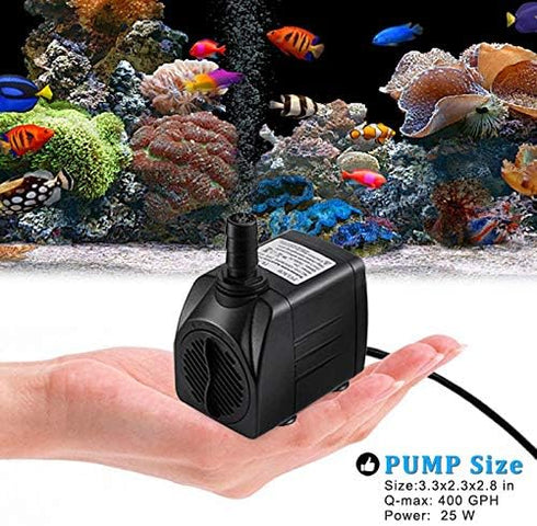 PULACO 400GPH Submersible Water Pump, 25W Durable Fountain Pump with 5 ft Tubing for Aquariums