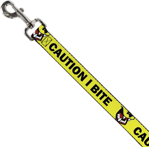 Dog Leash with Caution I Bite Quote - Yellow Black 6 Feet Long 0.5 Inch Wide