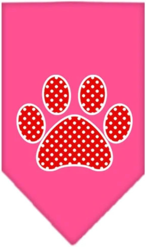Pet and Dog Bandana Screen Printed, Red Swiss Dot Paw Yellow Small