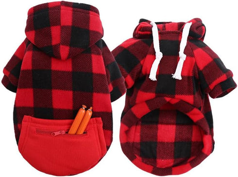 Big Dog Winter Coat, Pet Plaid Hoodie Jacket, Reversible Vest for Cold Weather, Medium Large Dogs (XX-Large, Red)