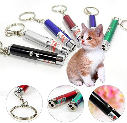 6PCS Cat Toy Mini Red Laser Pointer with Keychain - Interactive Training Tools White LED Torch Light