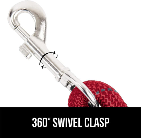 Gorilla Grip Heavy Duty Dog Leash | Soft Handle Reflective Rope for Night Walking, Durable Puppy Training (Red)