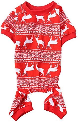 Christmas Reindeer Costume Pet Clothes for Dog Pajamas, Soft Christmas PJS, Back Length 16" Medium Red.