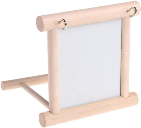 Bird Mirror Wooden Hanging Swing - Interactive Play Toys for Small Parrots, Budgies, Cockatiels (ONE)