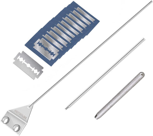 HOTOOLME 25.6" Stainless Steel Aquarium Scraper with 10 Blades for Glass Fish Tank Cleaning Razor