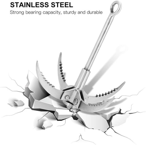 Folding Claw Hook, Multifunctional Stainless Steel Grappling Hook for Outdoor Camping, Hiking, Rock Climbing