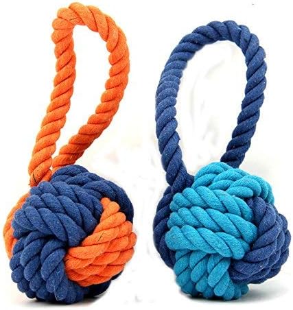 XPangle Dog Ball Toy, Interactive Rope Chew Toys for Medium to Large Breeds and Puppies (Orange; Durable Teeth Throw