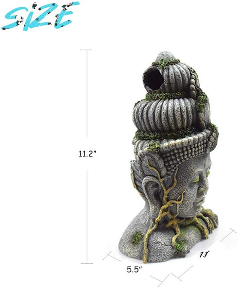 Hamiledyi Buddha Head Statue Aquarium Decorations, Resin Fish Hideout Betta Cave for Large Fish Tank