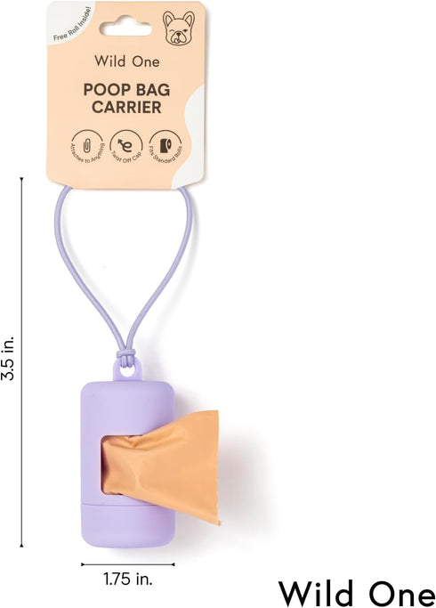 1 Wild One Dog Poop Bag Holder and Dispenser with Leash Attachment, Leak Proof, Easy Twist Top for Refills, Includes