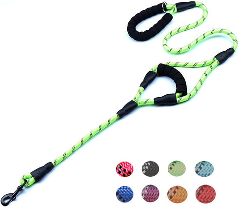 Love Dream Dog Leash, 5ft Long, 2 Comfortable Padded Handles, Reflective Threads, Double Handles for Control Safety