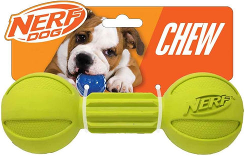 Nerf Dog Rubber Chew Barbell Dog Toy, 7.5 Inches, Lightweight, Durable, Water Resistant for Medium/Large Breeds