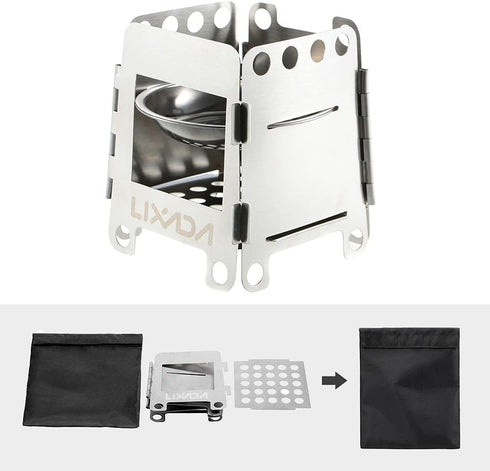 Lixada Portable Camping Stove - Wood Burning & Stainless Steel Alcohol Stove for Outdoor Use