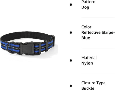 Mile High Life Reflective Dog Collar, Nylon Pet Collar with Buckle, Light Weight Puppy Collar for Medium Dogs (Blue, M)