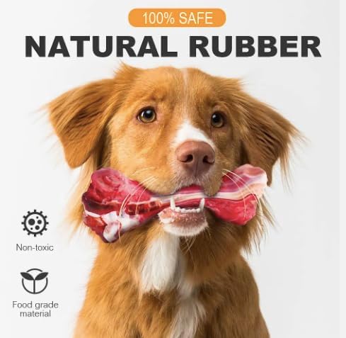 Dog Puppy Bone Toy for Aggressive Chewers, Beef Flavor, Extremely Durable Rubber, Teeth Cleaning and Whitening, Made for Small/Medium Dog Breeds
