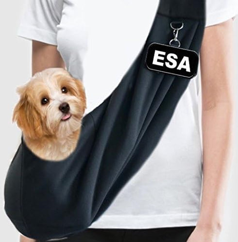 Small Emotional Support Dog Sling Carrier, EZ-Sling for Small Dogs, Includes Five ESA Handout Cards