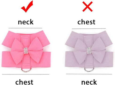 SELMAI Small Pet Dog Cat Bling Rhinestone Harness and Leash Set - Bow Girls Soft Ultra Suede Leather, Adjustable/No Pull